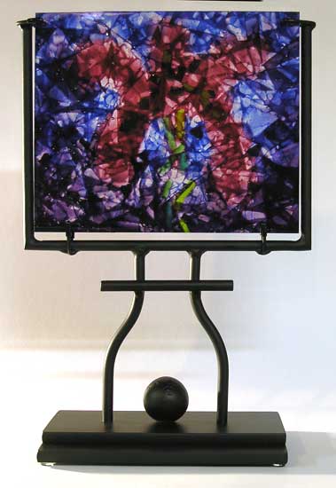 Layered Glass Iris in Custom Metal Stand - Hot Glass Gallery